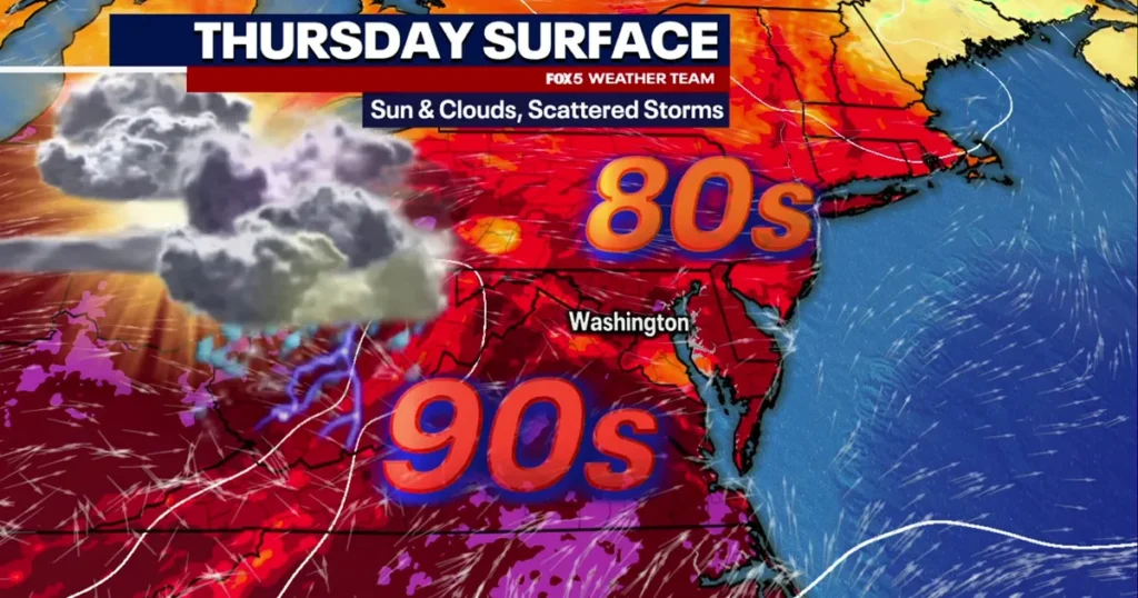 Washington DC set for hot, humid Thursday with storms possible