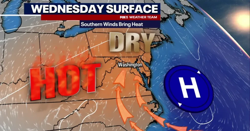 Washington DC faces a warm, humid Wednesday near 89F