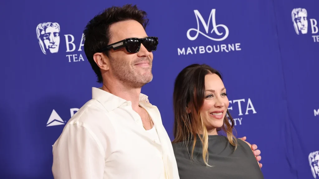 Kaley Cuoco shows baby bump at BAFTA TV party with fiancé Pelphrey