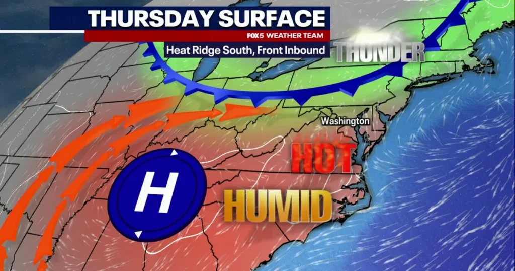 Washington set for hot, muggy day with storms possible