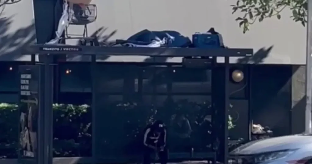 Homeless camp found on roof of Los Angeles bus stop