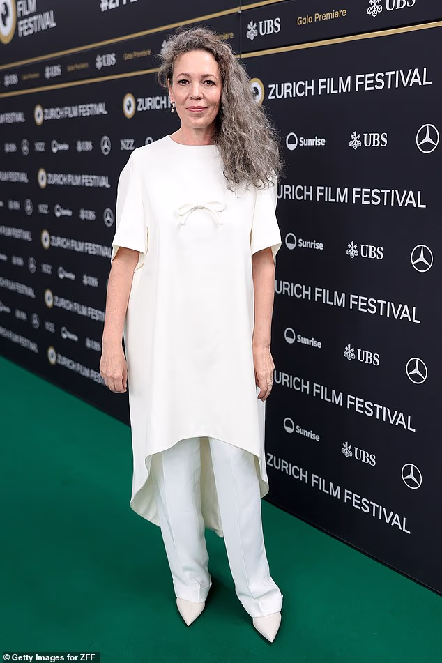 Olivia Colman debuts long grey hair at Wicker screening in Zurich