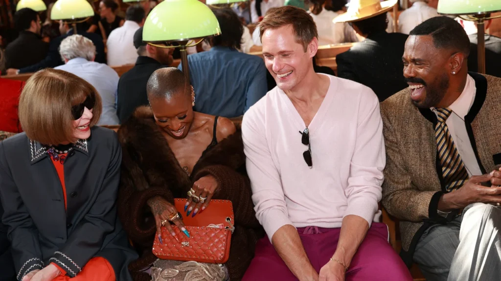 Erivo, Skarsgård and Domingo laugh with Wintour at Valentino