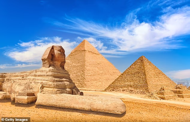 Sphinx built from rocks containing ancient crocodile fossils