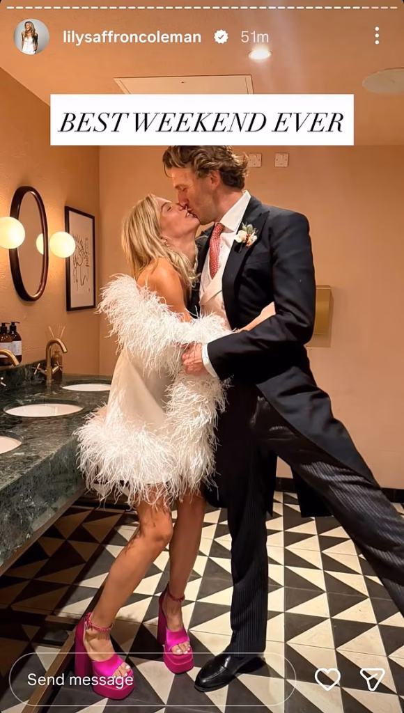 Lily Coleman wraps husband in boa during mini-dress first dance