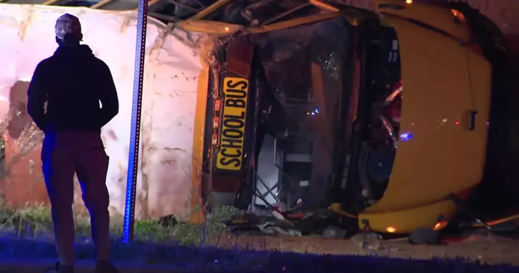 School bus rolls over near Interstate 20 by Salem Road